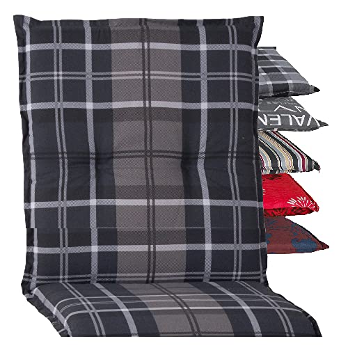 Beo Niedriglehner Auflagen UV-beständig Barcelona | Made in EU nach Öko-Tex Standard | Waschbare Stuhlauflage Niedriglehner | Atmungsaktive Auflagen Niedriglehner in Grau-Anthrazit Kariert