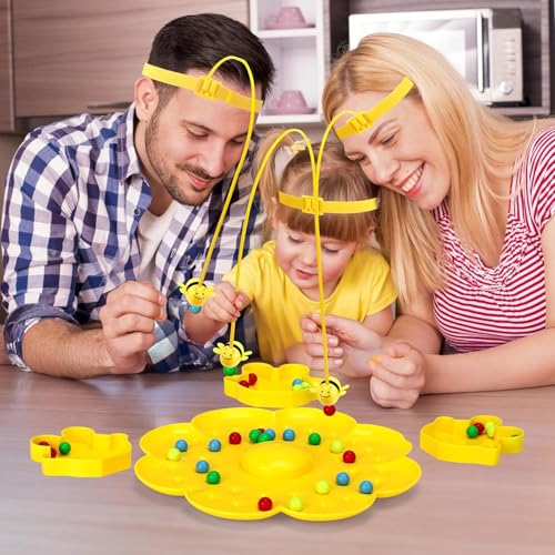 Magnetic Bee Bean Picking & Tabletop Fishing Game,Adjustable Headband, Educational Focus Toy Ages3+, Family Party Travel Games for Indoor/Outdoor,White Elephant Gift for Adults