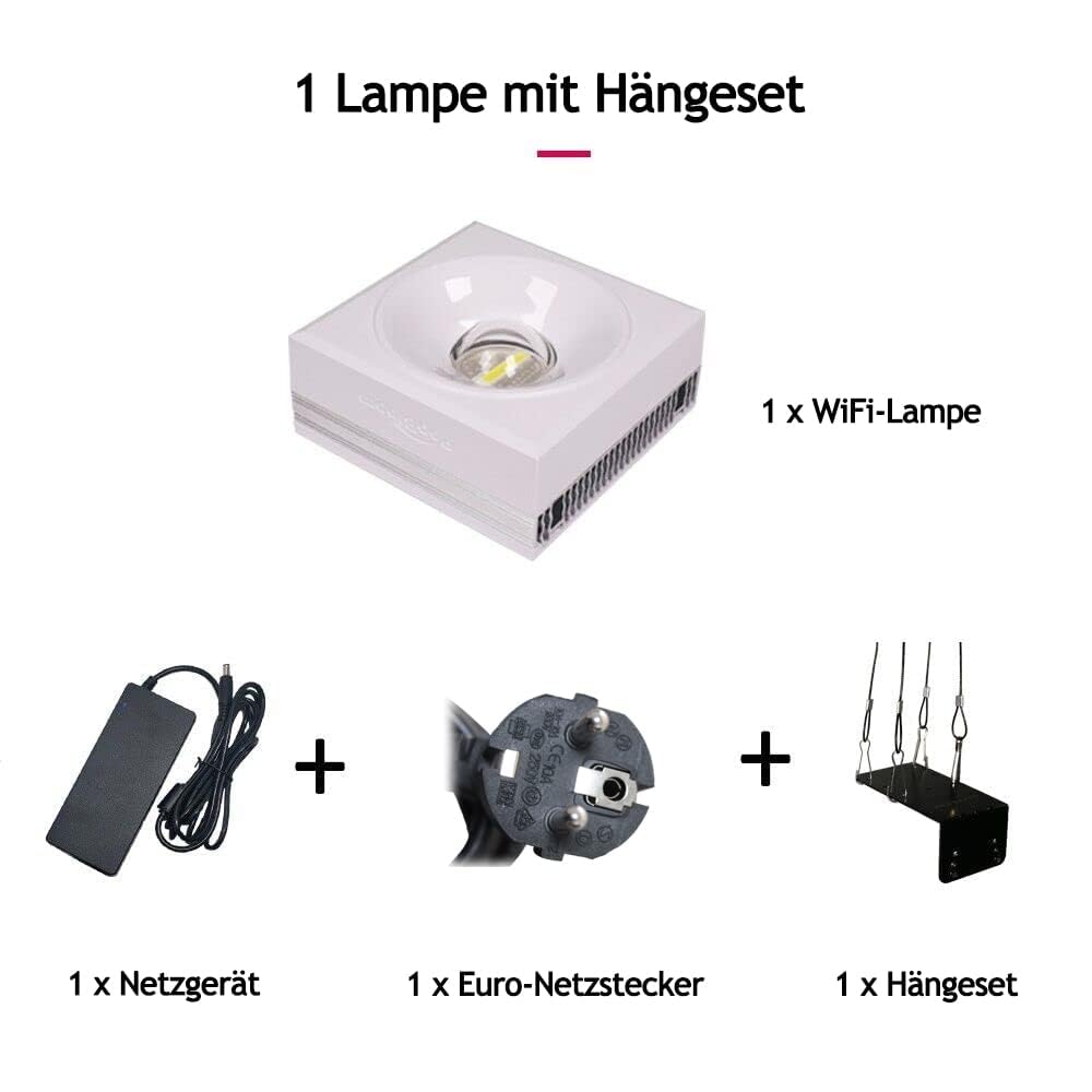 PopBloom RL90 WiFi Meerwasser LED 100W, Salzwasser LED Beleuchtung für Reef Coral Fish Wasserpflanzen Salzwasser Aquarium,APP unterstützt Deutsch (1 WiFi Lampe mit Aufhängung)