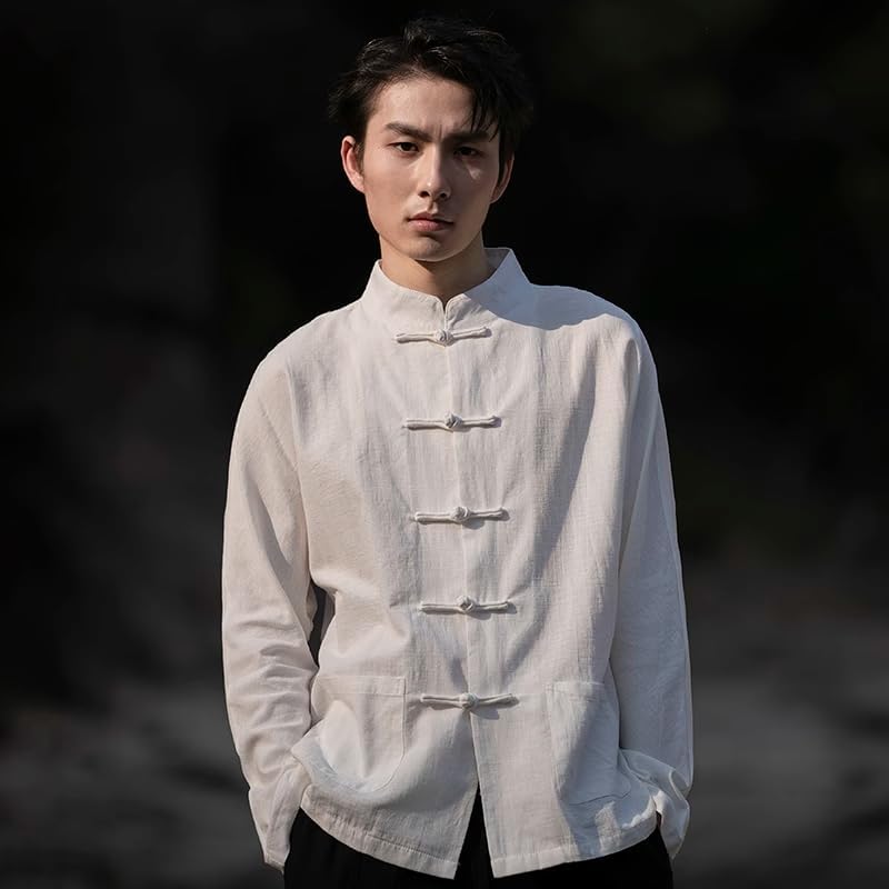 Men's Chinese-Style Shirt, Long-Sleeve Tang Suit Linen Thin Tops