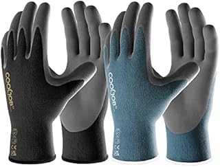 COOLJOB Gardening Gloves with Touchscreen Fingers, 6 Pairs Nitrile Coated Work Gloves Men, Garden Gloves with Non-slip Grip Fits Most Tasks, Medium, Blue & Black (6 Pairs M)
