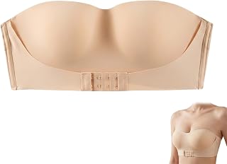 Soutien Gorge Push Up sans Bretelles AB, Bandeau sans Armatures Invisible, Anti-Dérapant avec Fermeture Avant, Couleur Chair, pour Robe Dos Nu, Mariage & Soirée