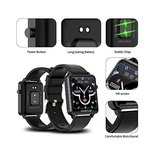Smart-WatchMAXTOP-Smartwatch-Compatible-iOSAndroid-Phones-for-Fitness-Activity-Tracker-with-Heart-Rate-Monitor-Blood-Pressure-MonitorSleep-Monitor-Step-Counter-for-Men-WomenBlack MAXTOP Smart Watch, Smartwatch Compatible iOS/Android Phones for Fitness Activity Tracker with Heart Rate Monitor & Blood Pressure Monitor&Sleep Monitor, Step Counter for Men Women(Black)