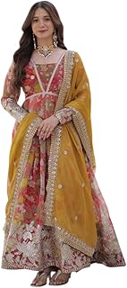 Indian Pakistani Russian Silk Wedding/Party Wear Style Anarkali Dress for Womens Alia Cut Gown with Dupatta Set