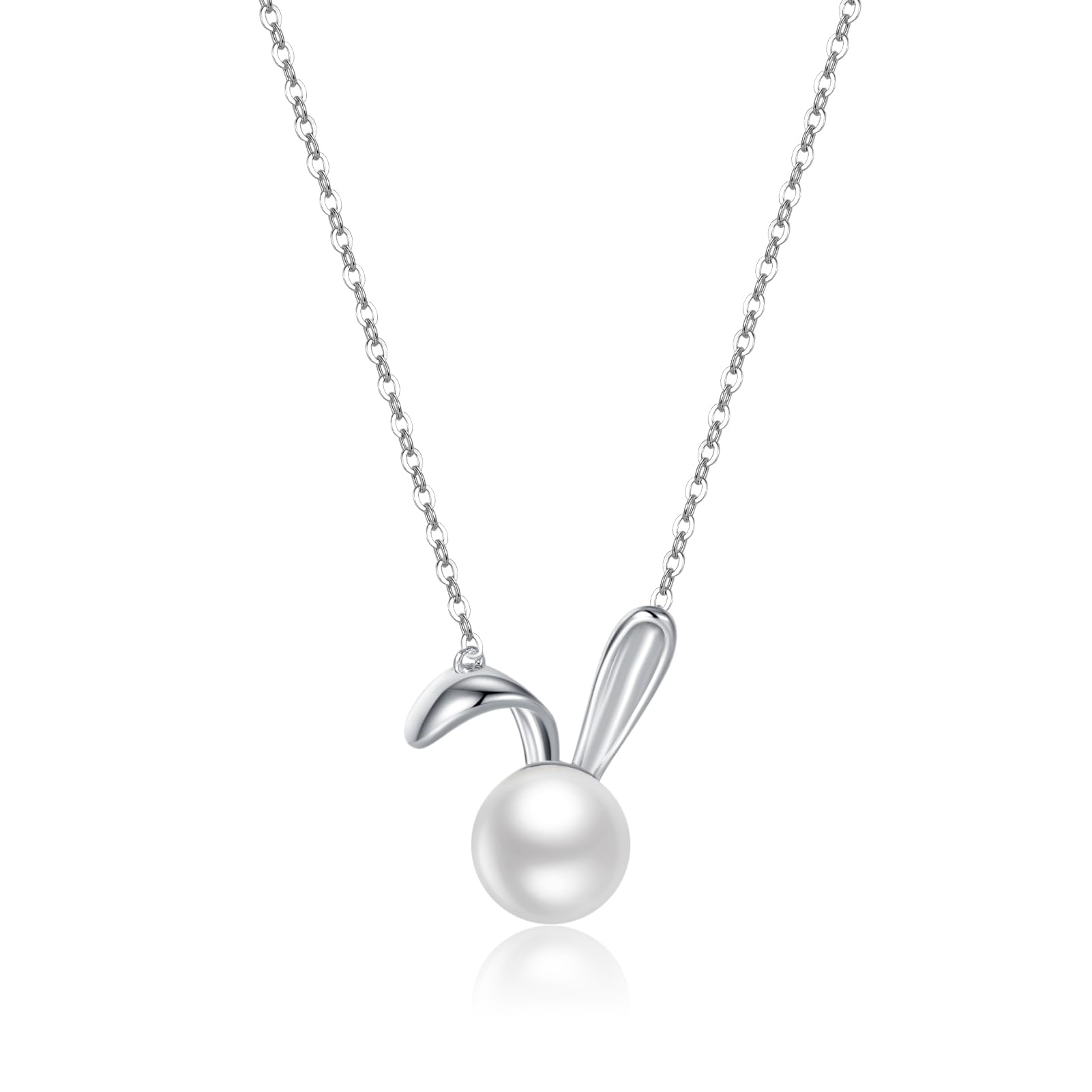 SLUYNZ 925 Sterling Silver Pearl Rabbit Pendant Necklace for Women Teens Easter Rabbit Choker Necklace Chian