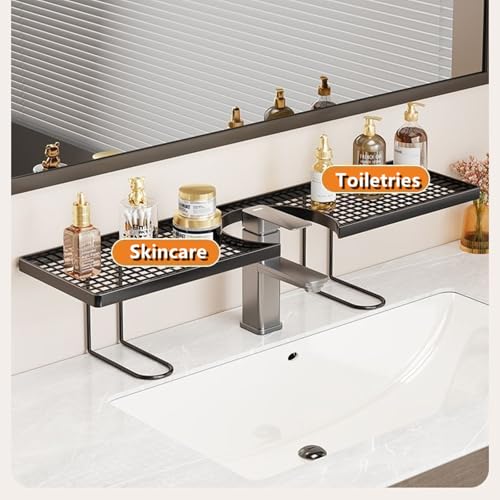 Sink Organizer Rack,No-Drill Freestanding Carbon Steel Faucet Storage Shelf, Washbasin Shelf, Tool-Free Organizer, Space-Saving Bathroom Countertop Organizer, Easy Drainage New (Black Large) - Image 8