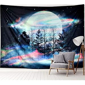 Sosolong Forest Moon Tapestry，Magical full moon Tapestry Trippy Tapestry for Bedroom Living Room Wall Decor (MOON, 59in*51in)
