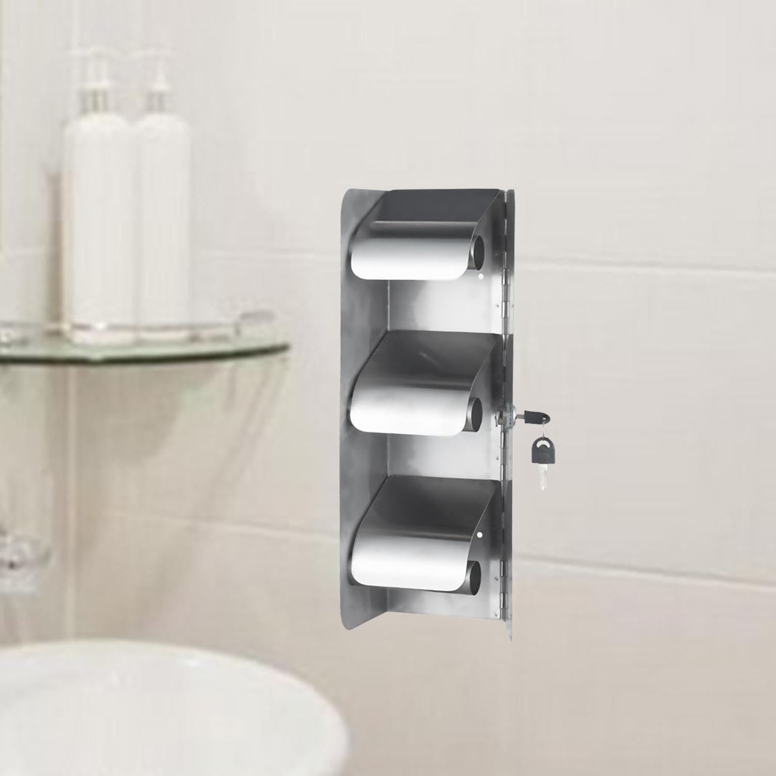 Porta Carta igienica Distributore di Carta igienica in Acciaio Inox Decor Organizer Bloccabile Contiene 3 Rotoli di Carta igienica, Argent