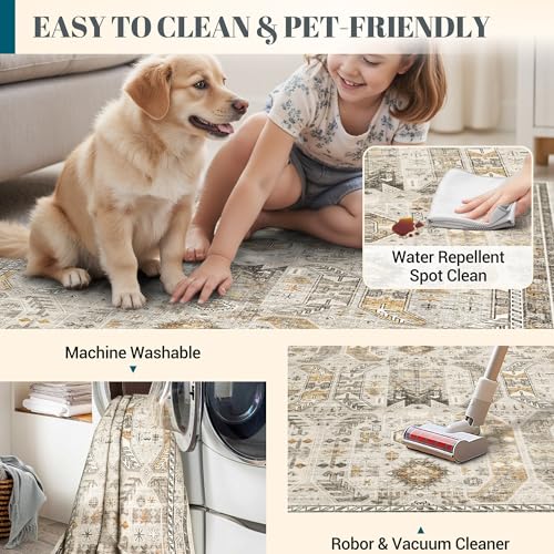 Madane Hallway Runner Rug 3x18 - Kitchen Rugs 18ft Washable Entryway Rug Vintage Kitchen Runners Non Slip Indoor Area Rug Farmhouse Carpet Runner for Bathroom Living Room Bedroom, Brown/Gold