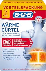 SOS Wärme-Gürtel (1x Wärme-Gürtel + 6 Pads) Rückenwärmer zur Schmerzlinderung bei Rückenschmerzen - wärmender Hüftgürtel für verkrampfte Muskeln & Verspannungen