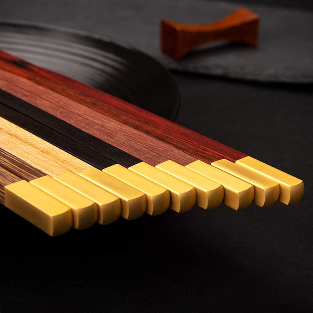 Baguettes chinoises en bois massif importé Baguettes cadeaux 5 paires de baguettes, pas de vernis, pas de cire, processus de placage au brouillard, boîte cadeau