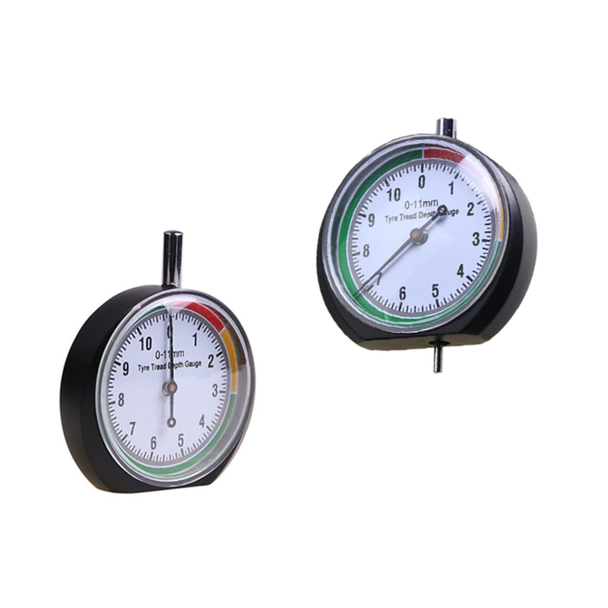 Mobestech 2pcs Tire Depth Ruler Portable Tire Measure Tool with Dial Pointer for Cars Trucks Stainless Steel Body Easy to Read Tread Depth Gauge