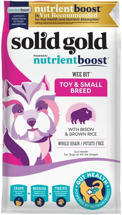 Solid Gold Small Breed Dry Dog Food - Whole Grain Made w/Real Bison, Brown Rice, & Pearled Barley - High Fiber, Probiotic Dry Dog Food for Dogs with Sensitive Stomachs - Nutrientboost - 3.75 LB ( dec 2025)