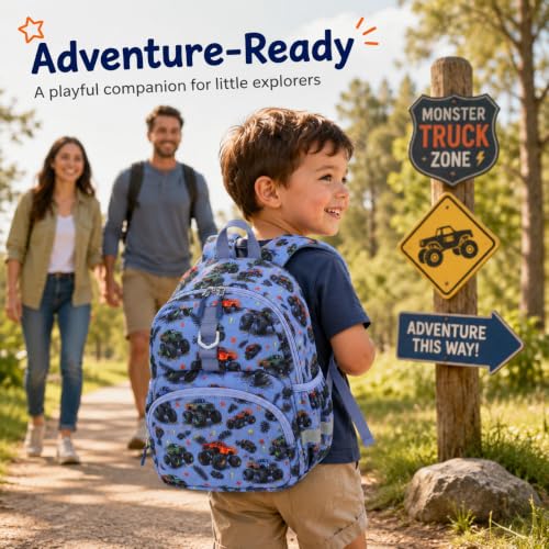 Image of LOIDOU Kids Backpack for Boys, 12 Inch Mini Bookbag with Insulated Pocket | Toddler Preschool Daycare Corduroy Small Travel Backpack with Chest Strap Ages 2-4, Blue Car