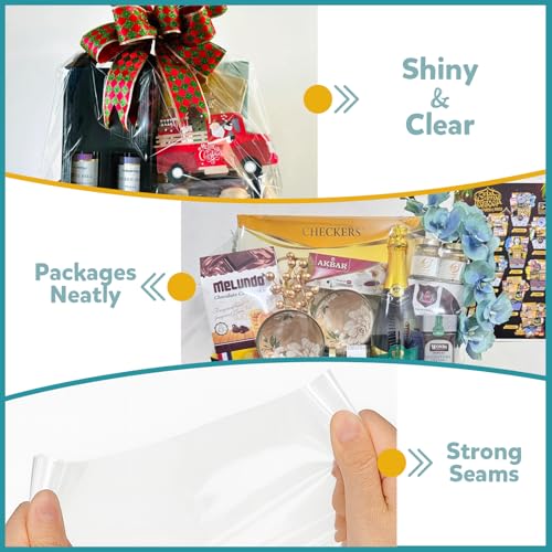 Image of WIKDAY Shrink Wrap Bags for Gift Baskets 5 PCS 40x50 Inches Extra Large | with Twist Ties, Cellophane Gift Bags, Plastic, For Gift Giving & Packaging Raffle Baskets, Easter, Baby Shower, Wedding