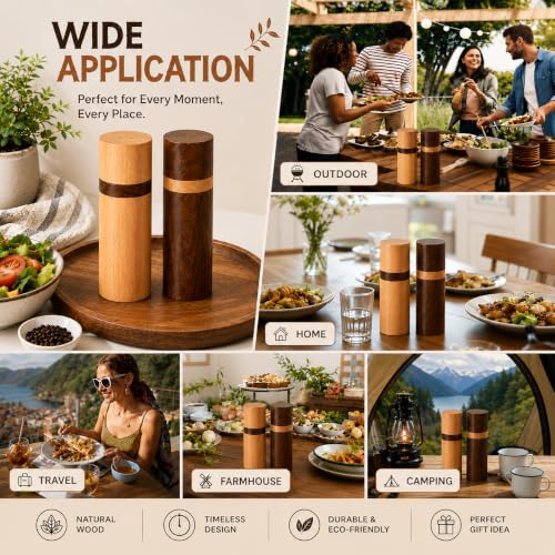 Image of Exclusive Wooden Elegant Salt & Pepper Shaker in Brown - Salt and Pepper Mixer Table Top Dinning Table Accessories (Set of 2)