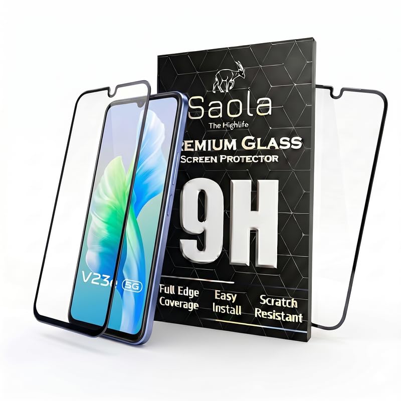 Image of Saola Hd+ Oleophobic Tempered Glass Screen Protector For Vivo V23E 5G (Pack Of 2) With Free Installation Kit. Full Screen Coverage - 6.44 Inch