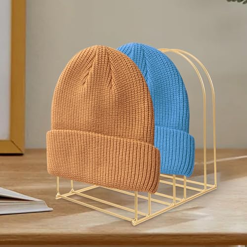 Présentoir à bonnets métal doré support chapeaux tricotés