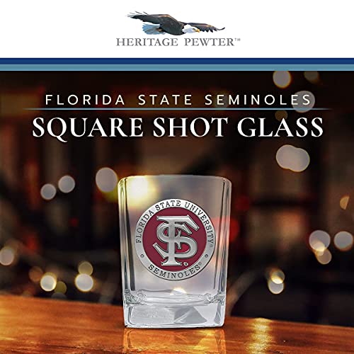 Heritage Pewter Florida State University Square Shot Glass | Hand-Sculpted 1.5 Ounce Shot Glass | Intricately Crafted Metal Pewter Alma Mater Inlay #TOP1