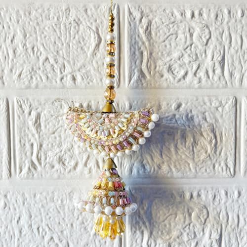 Image of Adikala Craft Store Handmade Ethnic Latkan Tassel Set of 2 for Saree Pallu, Blouse, Suits, Dupatta, Lehenga Decor | Ethnic Saree Pallu, Blouse, Suit, Dupatta & Lehenga Decoration (White Pearl)