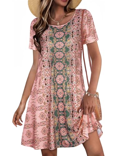 Image of JOLIGAL Summer Dresses for Women Casual Short Sleeve Sundress Scoop Neck Beach T Shirt Dress with Pockets 2026