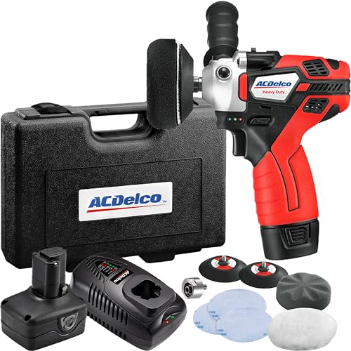 Image of ACDelco ARS1214A1FAO G12 Li-Ion 12V (10.8V) 2-Speed 75mm Mini Cordless Polisher & Sander Car Buffer Detailing Power Tool with Orbital Adaptor, Accessory Kit, 4Ah & 2Ah Battery, Fast Charger & Case