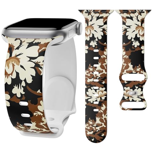 Image of Floral Band Compatible with Apple Watch Bands for Women 40mm 42mm 41mm 38mm 44mm 45mm 46mm 49mm, Cute Pattern Flower Soft Silicone Sport Strap for iWatch Series Ultra 11 10 SE 9 8 7 6 5 4 3 2