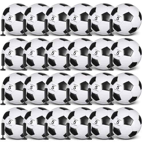 Sotiff 24 Pcs Size 5/4/3 Soccer Ball Bulk with 24 Pump Deflated Soccer Balls Bulk for Kids Teen School Team Training Practice Outdoor Game, Sports Gifts for Charity Donation(Black White,Size 5) by Sotiff - Used condition - US$126.71