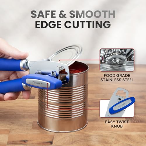 Image of Zulay Kitchen Manual Can Opener Heavy Duty Patented Stainless Steel, Royal