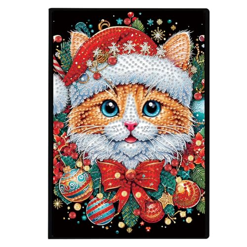 5D Diamond Painting Notebook for Adults,Christmas Cat Pattern,A5 Diamond Painting
