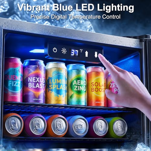Image of 20 Inch Beverage Refrigerator - 145 Can Small Beverage Fridge for Home Office Bar, 3.4 Cu.Ft Drink Cooler for Soda Beer with Reversible Door, Digital Temperature Control
