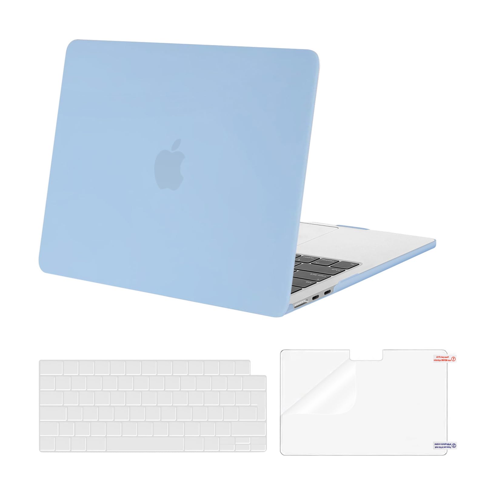MOSISO Kit Protezione Per MacBook Air 13 Pollici M4/M3/M2 – Cover Rigida, Borsa Con Tasca, Copritastiera, Pellicola Schermo E Webcam Cover, Nero