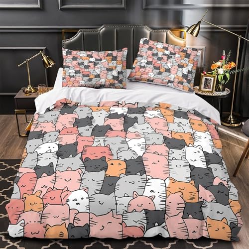 Housse de couette chat 3D microfibre anti-plis avec fermeture éclair cachée