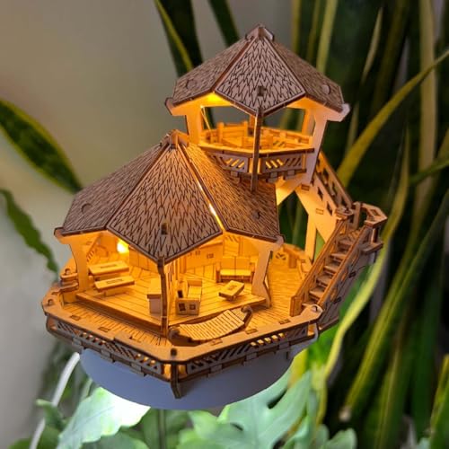 Tiny Treehouses Grow Light Baumhaus – „Island Cabana“ Holz DIY Pflanzenlampe mit LED-Grow Light & Verstellbarer Höhe, USB, Timer (8/12/16 h), 123 Teile, 15+