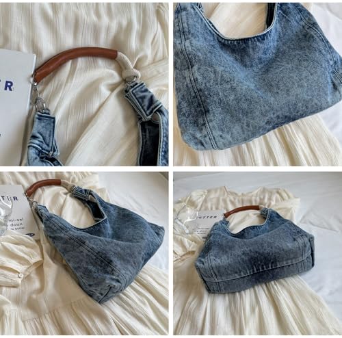 Image of LIZHAOCAI Women Denim Shoulder Handbag Underarm Bag Tote Purse (Blue)