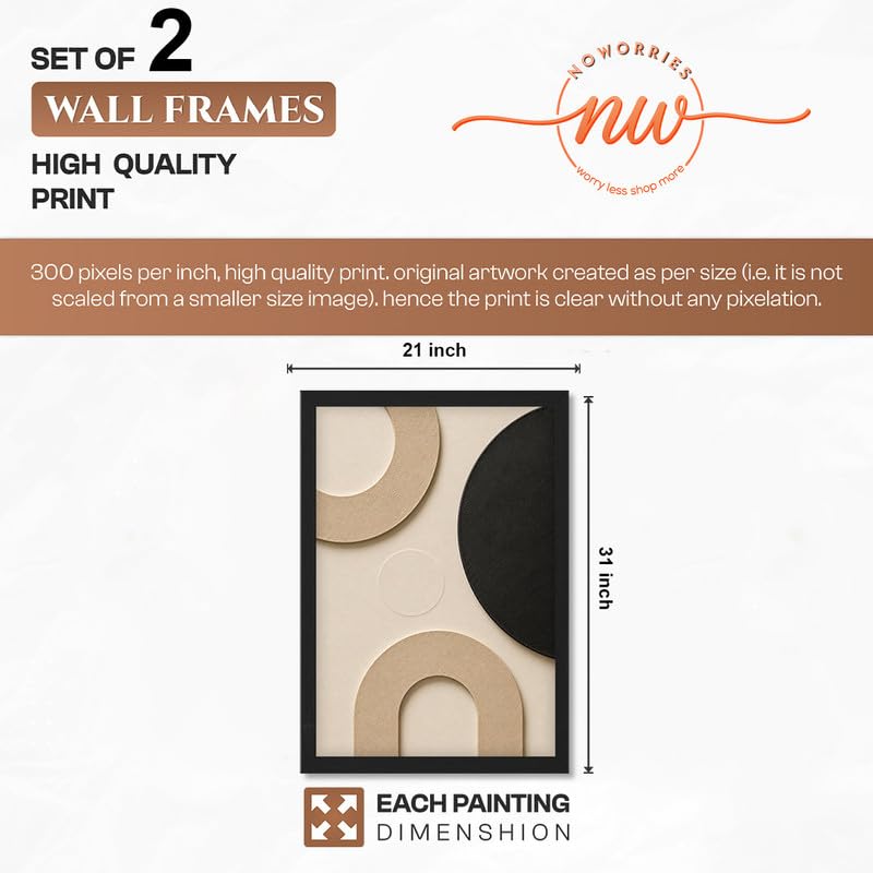 Image of NoWorries Abstract Geometric Wall Painting Set of 2 with Frame | Black Beige Arch & Circle Texture Artwork, Modern Minimal Wall Decor for Living Room, Bedroom, Office and Home Decoration (Art-20, 21x31inch)