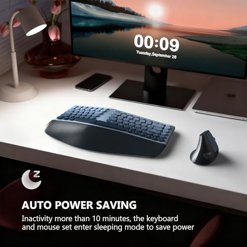 Image of MOFII Wireless Ergonomic Keyboard & Mouse Combo - Split Curved Keyboard with Wrist Rest (All-Day Comfort) + Wireless Vertical Ergonomic Optical Mouse, Compatible with PC /Laptop /Desktop- Blue Gradient