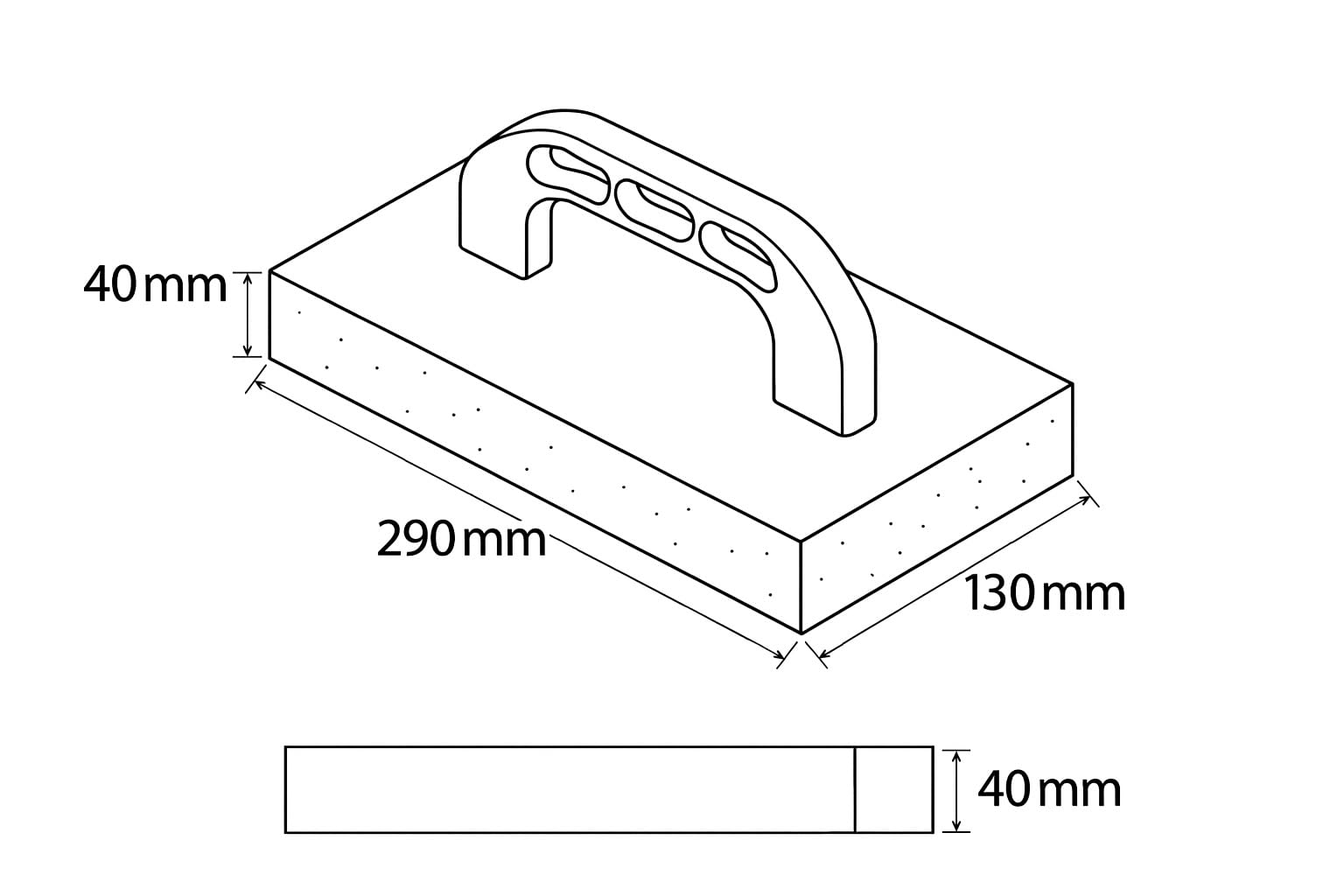 3240 Frattazzo in plastica con spugna e manico ergonomico. Dimensioni 130x290x40 mm. Colore Nero.