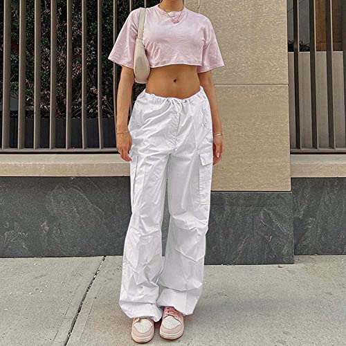 Nhcdfa Parachute Pants For Women, Cargo Pants Women Baggy, Y2K Low Waist Wide Leg Baggy Relaxed Jogger Pants Off White 1 S #TOP2