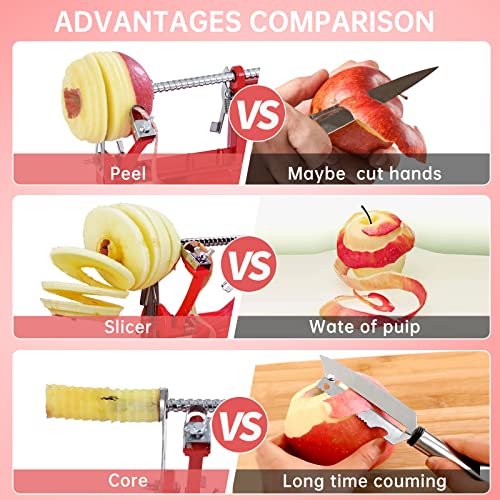 Apple Peeler, Stainless Steel Apple Corer Slicer Peeler, Durable Heavy Duty Die Cast Magnesium Alloy Apple Peeler Slicer Corer With Suction Base(Red) #TOP6