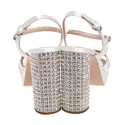 Vertundy Women's Platform Chunky Sandals Satin Crystal Sparkly High Heels Square Open Toe Ankle Strap Buckles Pumps for Wedding Party4