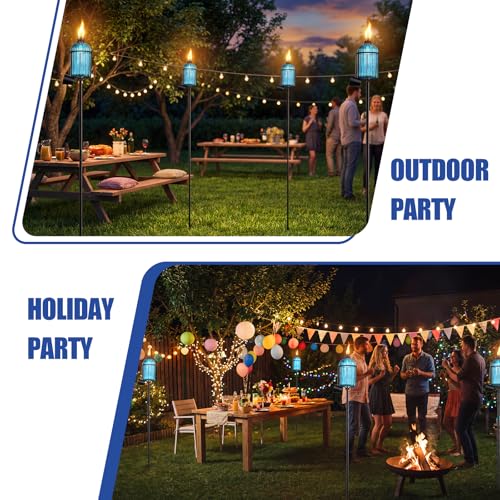 FAN-Torches 4 Pack Glass Garden Torch , 13.5 oz Blue Outdoor Torch Garden Décor , 61-Inch Upgraded Citronella Torches with 3-Prong Grounded Stake , Metal Light Torches for Party Patio Pathway - Thumbnail 6