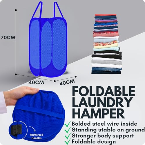 Image of F8WARES 2PK 75 Litres Nylon Mesh Foldable Laundry Basket for Clothes - Odourless Breathable Laundry Bag for Clothes with Carry Handles - Kids Toy Baskets For Storage & Dirty Cloth Basket Hamper Blue