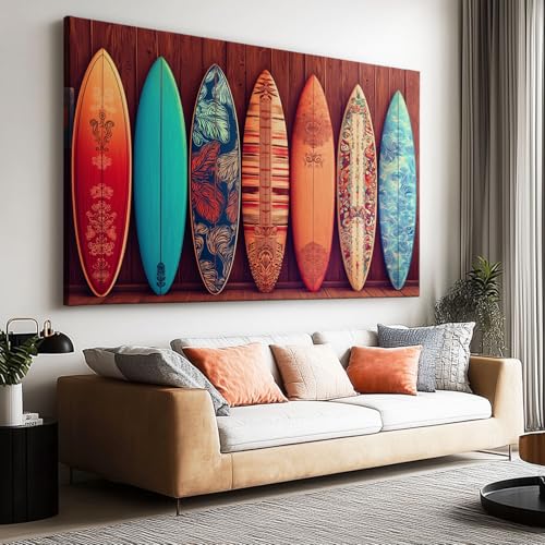 Peinture Sur toile Photographie Planche Surf Colorée, Tableau Décoration Moderne Imprimé Sur Toile Légende Vintage, Affiche Sans Cadre 160 x 80 cm (L x l)...