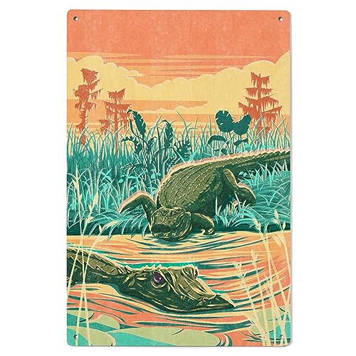 Image of Lantern Press 6x9 Inch Wood Sign, Ready to Hang Wall Decor, Vintage Print Press, Alligator