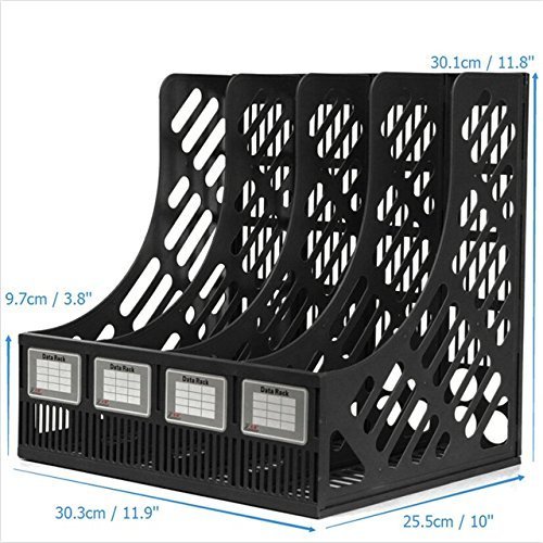 FASTUNBOX (LABEL) Desk 4 Section File Document Organizer for Paper, Stationery, Magazine, Newspaper, Mail, Sundries File Storage Rack for Desk Office School Supplies Table Accessories 1