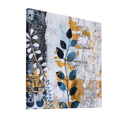 Image of Abstract Botanical Stretched Canvas Wall Art Painting for Living Room | Modern Floral Canvas Artwork Painting | Contemporary Decorative Wall Decor for Home & Office, 22x22 Inch