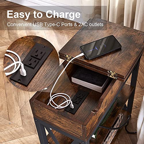Image of Dungoo Rustic Floor Lamp with Table Storage End Table with Charging Station