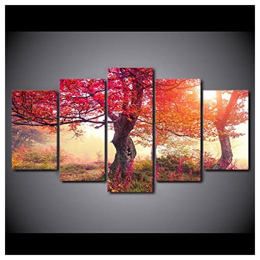 Affischer konsttryck canvasbild väggkonst affisch modern 5 paneler säsonger höst träd för vardagsrum canvas HD utskrift målning modulära bilder heminredning (ingen ram) 150 x 80 cm