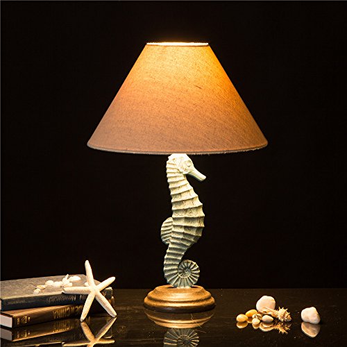 Table Lamp for Living Room/ Bedroom Farmhouse Style Seahorse Side Table Lamp Rustic Kitchen Animal Lamp with Burlap Lamp Shade - 20.28" High